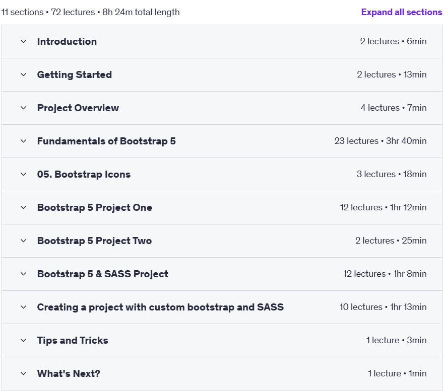 Course topics · Udemy — Bootstrap 5 Essential Training : With Projects 2023-6