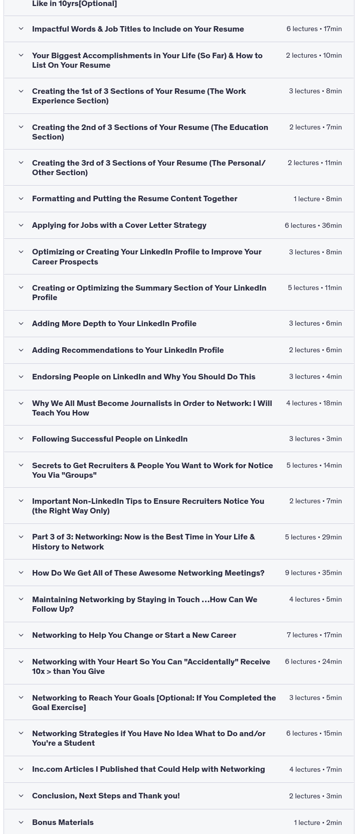 Course topics · Udemy — The Complete Resume, LinkedIn & Get Your Dream Job Course! 2025-5