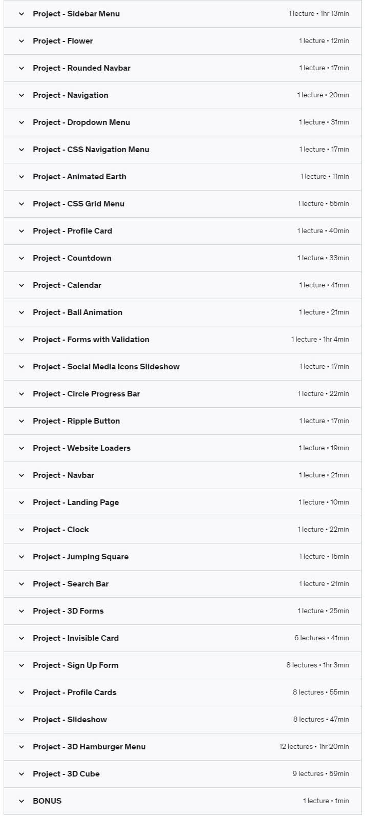 Course topics · 50+ Web Projects with HTML, CSS, and JavaScript 2022-8