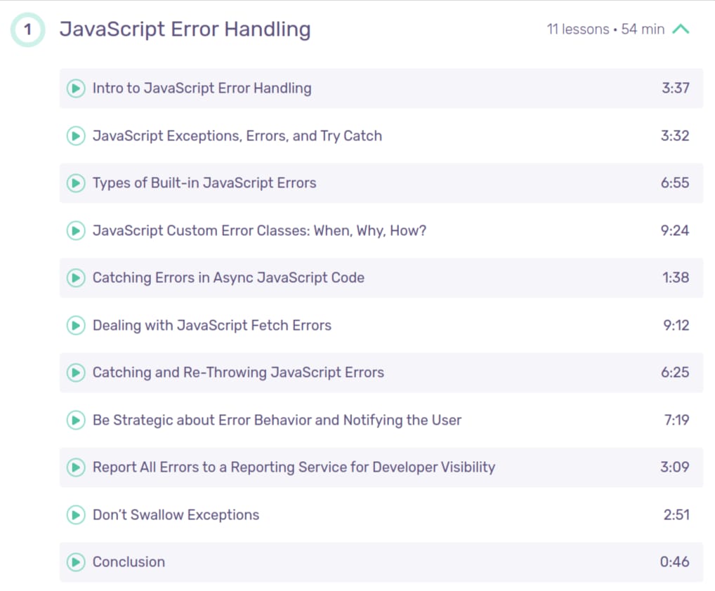 Course topics · Vueschool – JavaScript Error Handling 2025-3