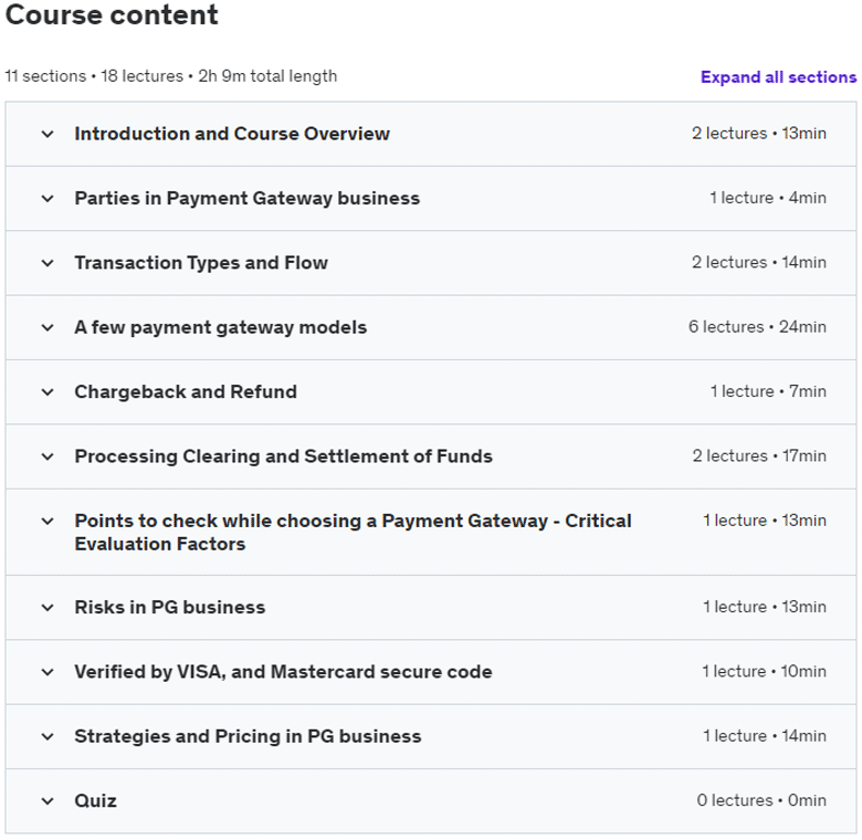 Course topics · Udemy — FinTech – Payment Gateway Models and Strategies 2020-12