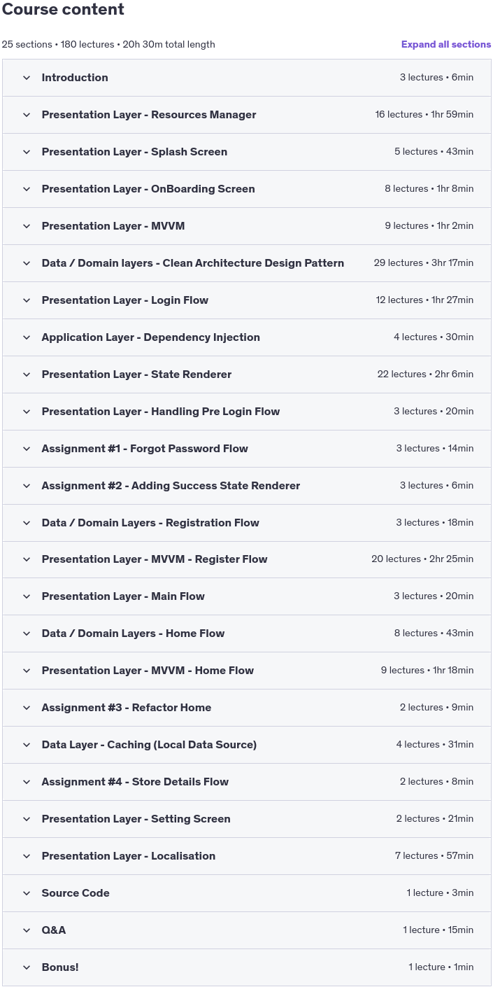 Course topics · Flutter Advanced Course – Clean Architecture With MVVM update 2024-9