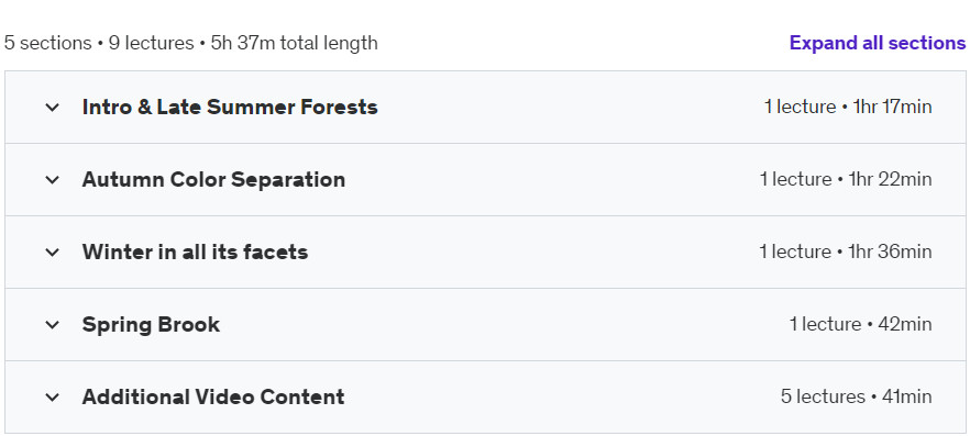 Course topics · Udemy — 4 Seasons in the Dark Forest – Landscape Photography Editing 2024-8