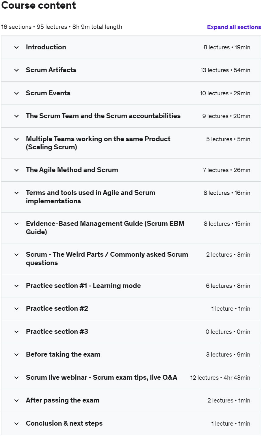 Course topics · Udemy — Introduction Agile & Scrum For Product Owners 2022-10