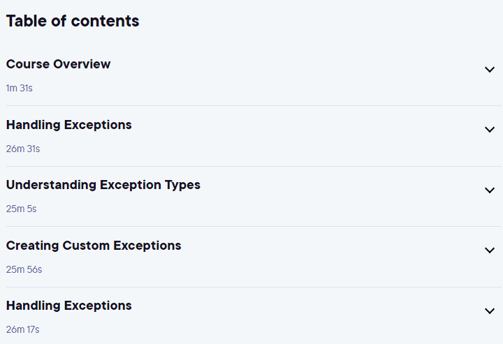 Course topics · Pluralsight — Exception Handling in Java SE 2022-5