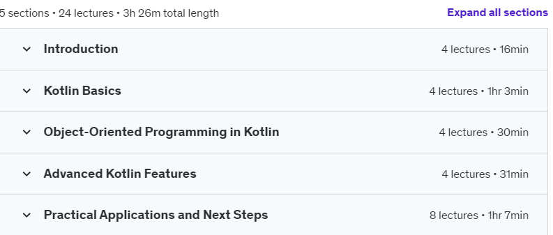 Course topics · Udemy — Learn The Basics Of Kotlin (Crash Course) 2024-7