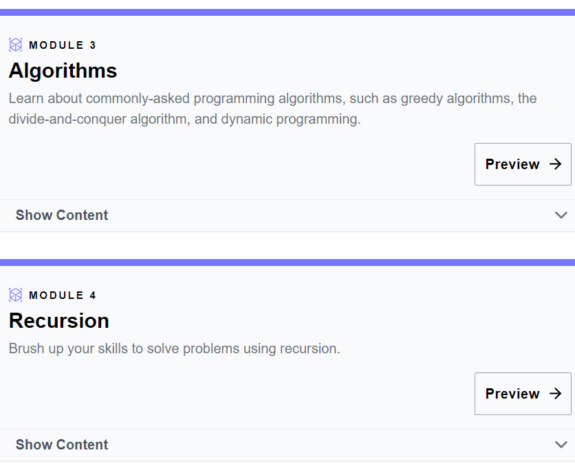 Course topics · Ace the Python Coding Interview 2022-10