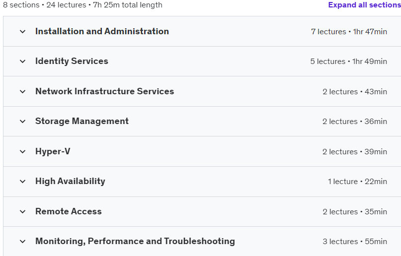 Course topics · Udemy — Hands-on with Windows Server 2019 2023-5