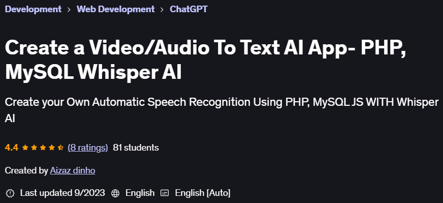 Pictures · Udemy — Create a Video/Audio To Text AI App- PHP, MySQL Whisper AI 2023-9