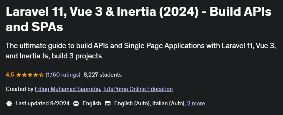 Pictures · Laravel 11, Vue 3 & Inertia (2024) – Build APIs and SPAs 2024-9