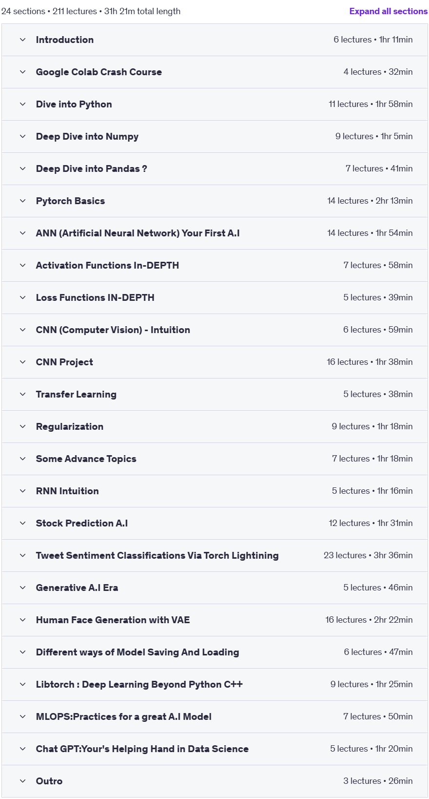 Course topics · Udemy — Dive into Deep learning 2025 Generative AI,C++,GPT & more 2025-1