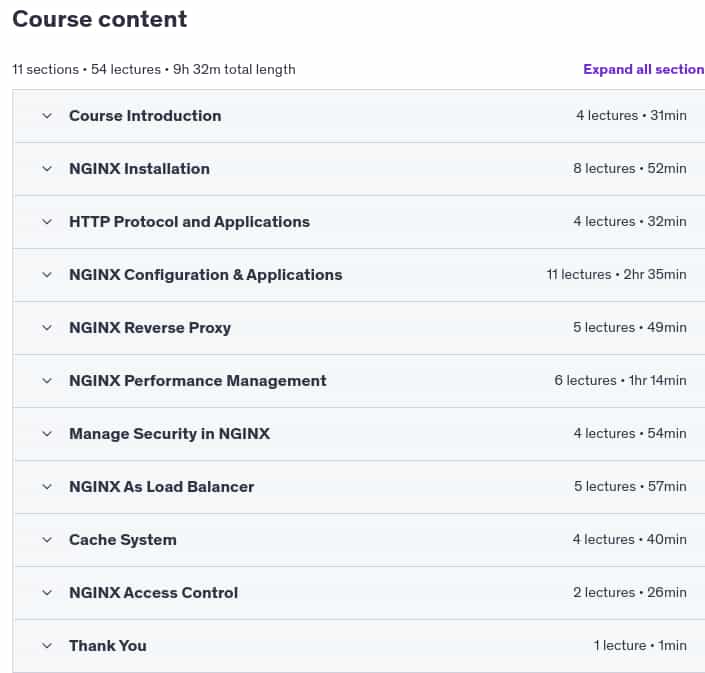Course topics · Udemy — NGINX MasterClass: NGINX Server & Custom Load Balancer update 2024-7