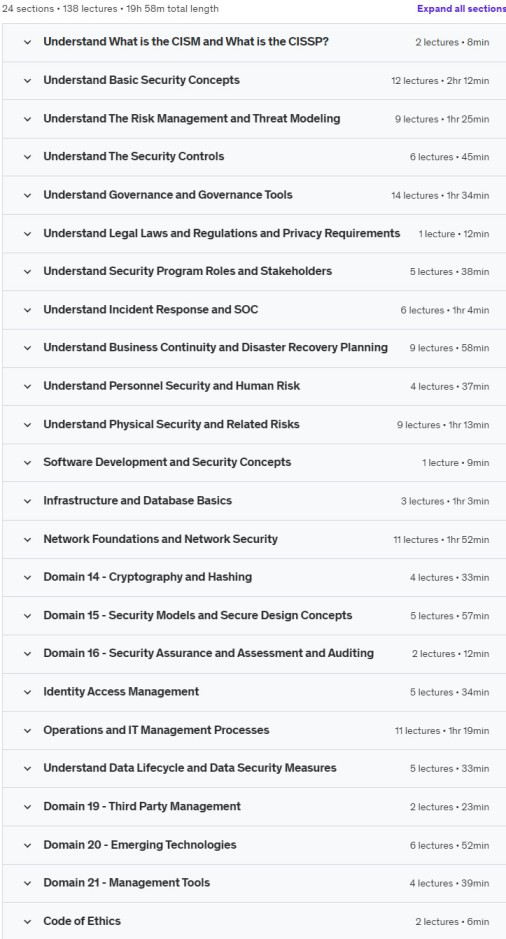 Course topics · CISSP & CISM & CRISC Exam Prep Course – ALL IN ONE TRAINING 2023-11