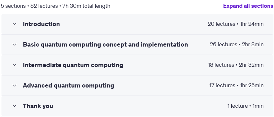 Course topics · Udemy — The Complete Quantum Computing Course with Python [2025] 2025-3
