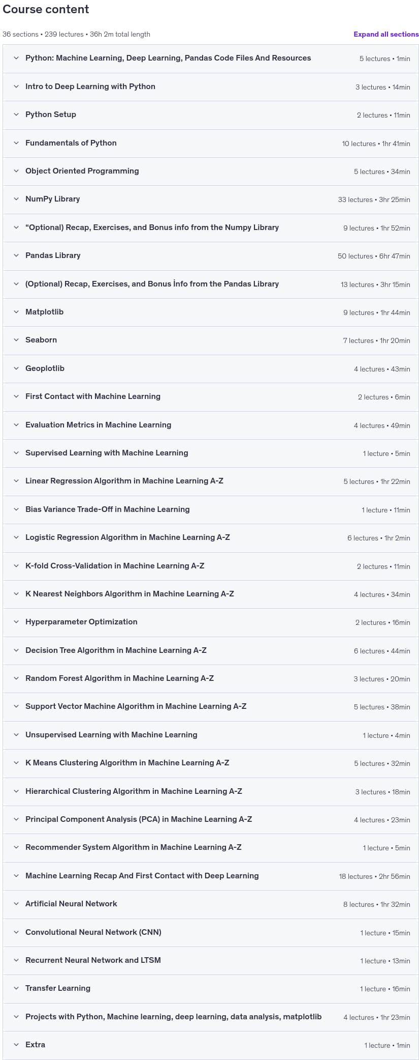 Course topics · Python: Machine Learning, Deep Learning, Pandas, Matplotlib 2026-4
