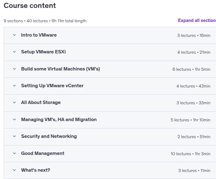 Course topics · Administering VMware vSphere 8 (Learn, Setup ESXi + vCenter) 2025-11