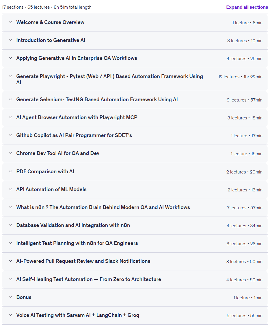 Course topics · AI-Driven Software Testing for QA Engineers 2026-5