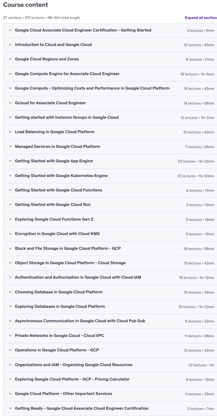 Course topics · GCP Associate Cloud Engineer – Google Cloud Certification 2026-1