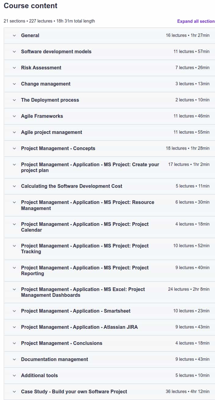 Course topics · Udemy — Software Project Management – The complete course 2025-2