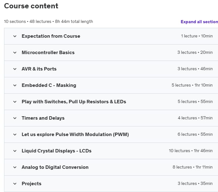 Course topics · Develop Embedded Systems using Embedded C on AVR 2021-5