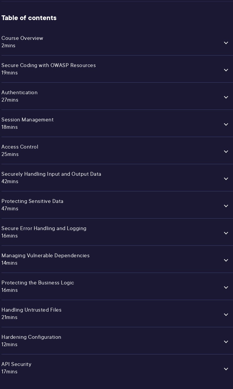 Course topics · Pluralsight — Secure Coding with OWASP in ASP.NET Core 6 2022-10
