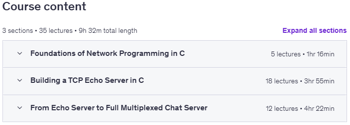 Course topics · Networks in C – From Sockets to a Multiplexed Chat Server 2025-11