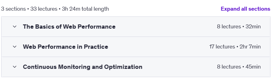 Course topics · Udemy — Web Performance In Practice: Master Core Web Vitals & More 2024-2