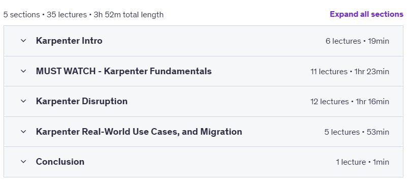 Course topics · Udemy — Karpenter Masterclass for Kubernetes 2024-8