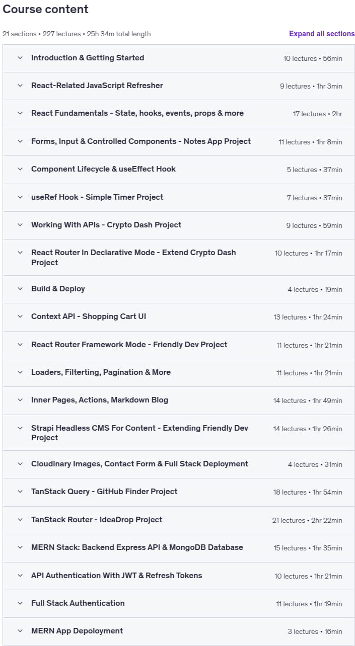 कोर्स के विषय · आधुनिक React शुरुआत से 2025-8
