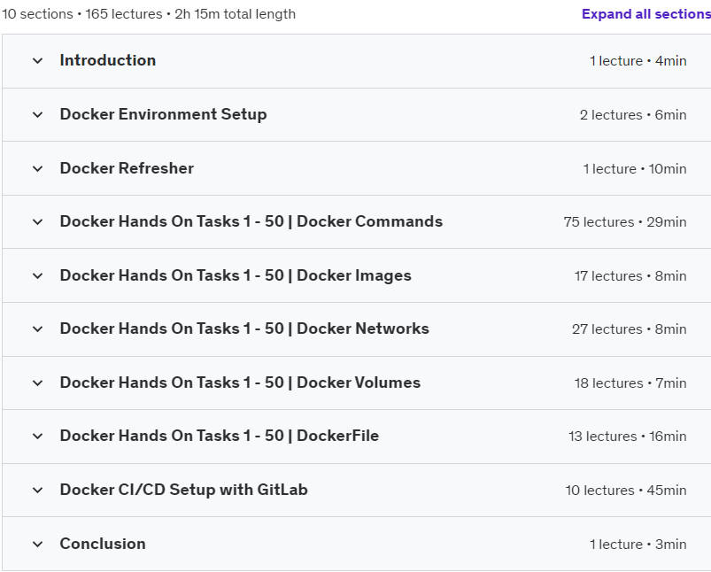 Course topics · Learn Docker by doing with 50 Hands On Tasks and CI/CD Setup 2022-8