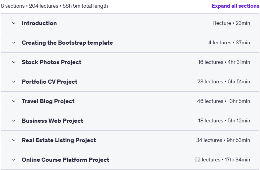 Course topics · Udemy — Practical Modern Web Projects Using Bootstrap 5 2025-6