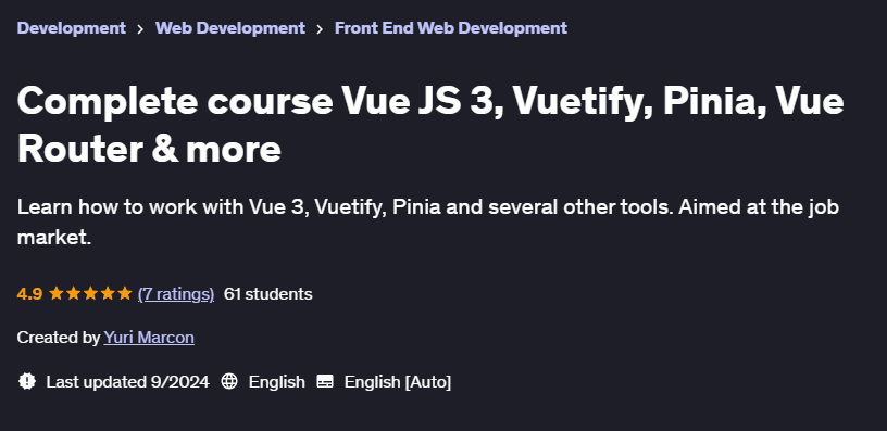Pictures · Complete course Vue JS 3, Vuetify, Pinia, Vue Router & more 2024-9