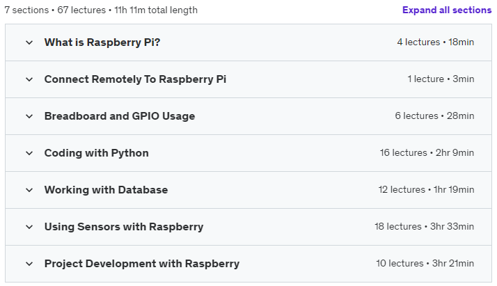 Course topics · Raspberry Pi: Start Coding with 18 Sensors, 8 Projects! 2020-5