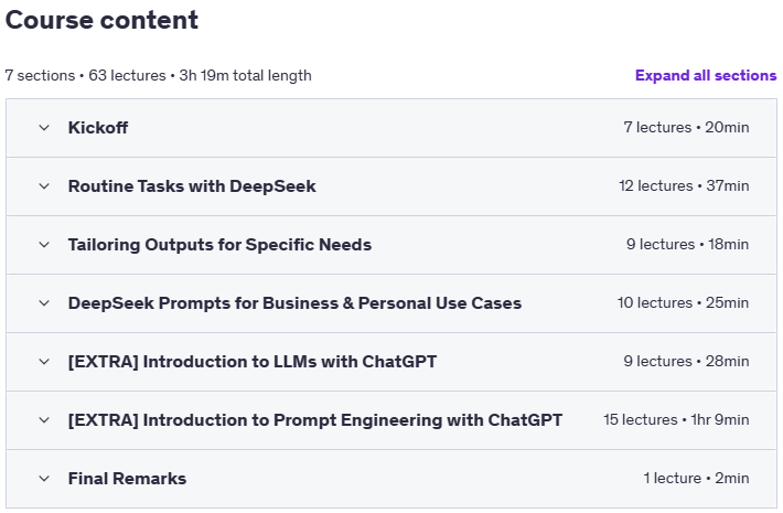 Temas del curso · DeepSeek Mastery: Aumentar la productividad con AI 2025-5