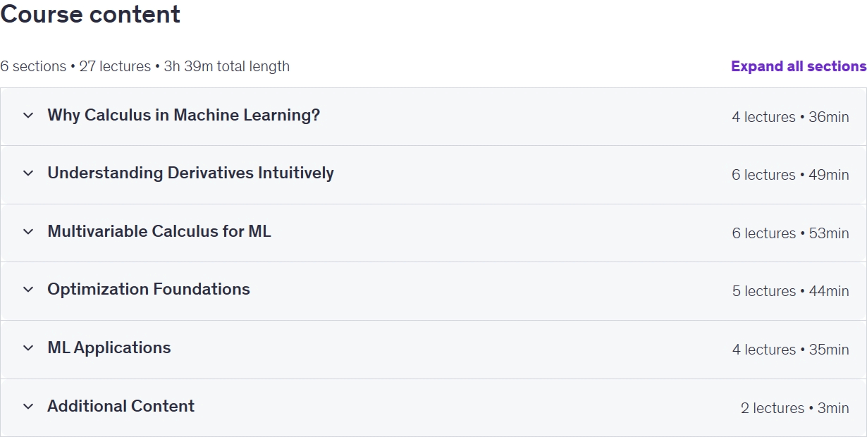Course topics · Calculus for Machine Learning: Level 1 – Foundations 2026-8