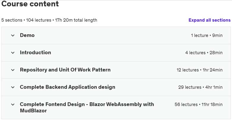 Course topics · Udemy — .NET Fullstack: Web API, Blazor WebAssembly with MuBlazor 2024-6