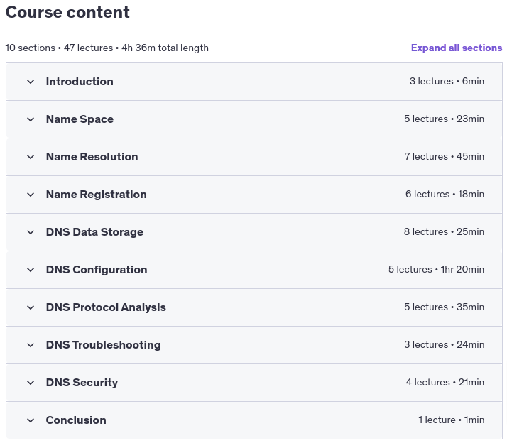 Course topics · Udemy — DNS Deep Dive 2025-1