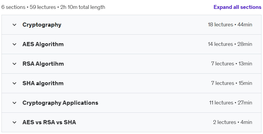 Course topics · Cryptography: AES, RSA, ECC, SHA and RoT Secure Boot. 2024-7
