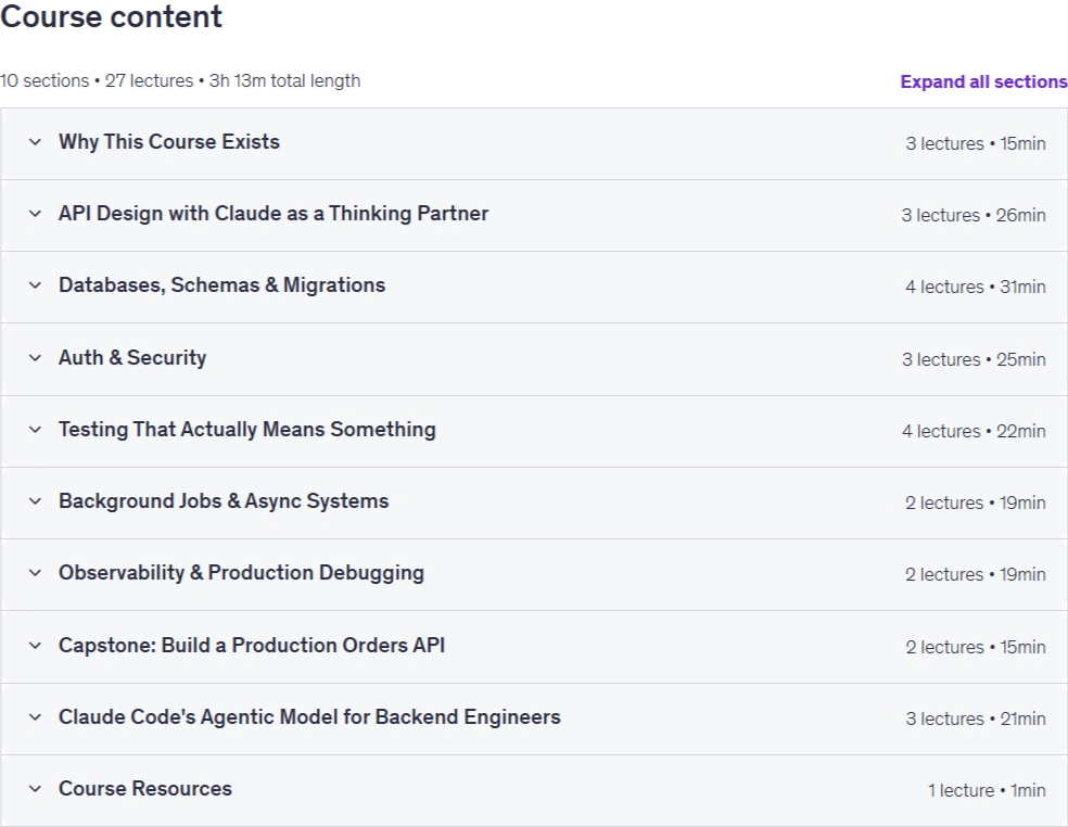 Course topics · Backend Engineering with Claude: Beyond Vibe Coding 2026-4