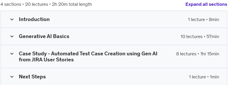 Course topics · Generative AI for QA Professionals and Software Testers 2024-9