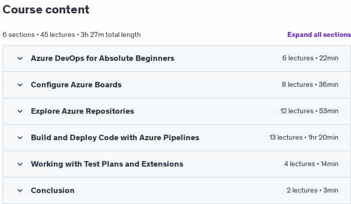 Course topics · Udemy — Azure DevOps Fundamentals for Beginners 2024-9