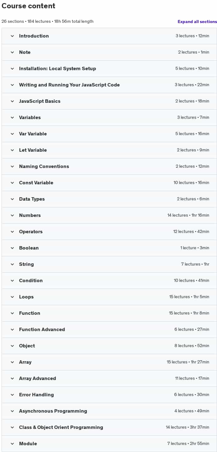 Course topics · JavaScript Basics with 50+ Coding Exercises 2024-9