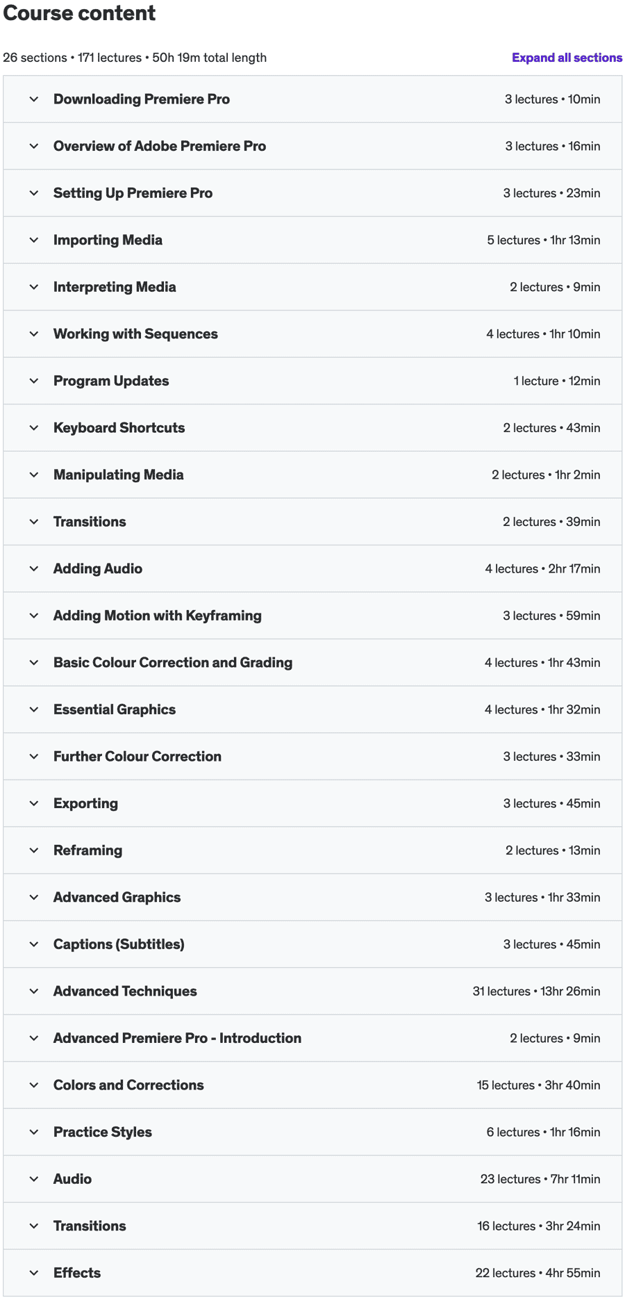 Course topics · Complete Adobe Premiere Pro Megacourse: Beginner to Expert 2022-11