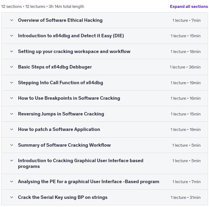 Course topics · Udemy — Software Ethical Hacking – Crack Software like A Pro 2021-6