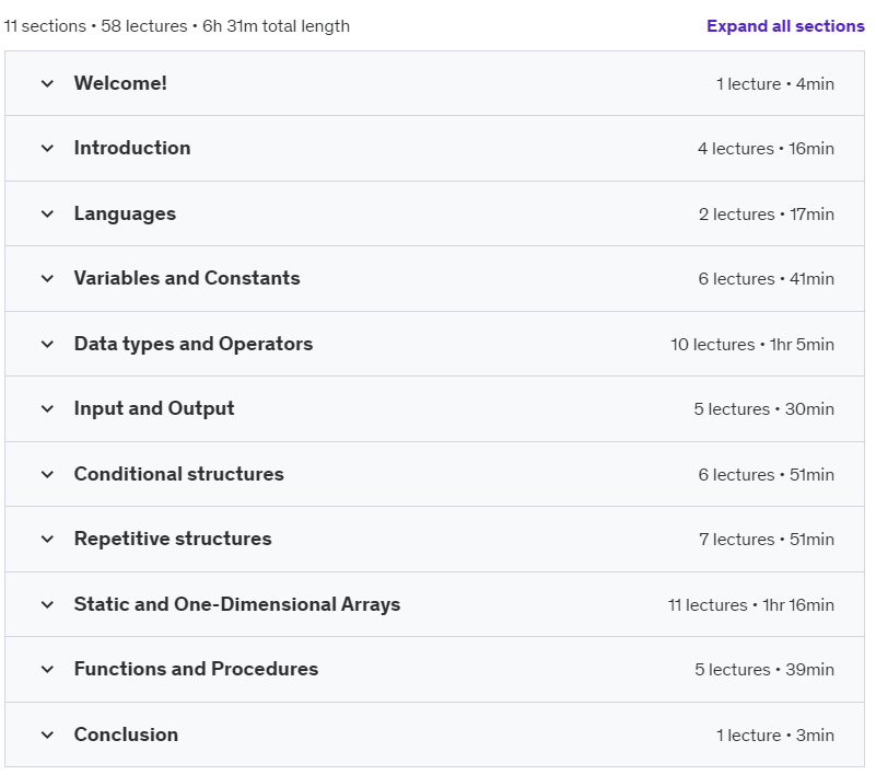 Course topics · Udemy — Algorithmic in the minutest detail 2023-10