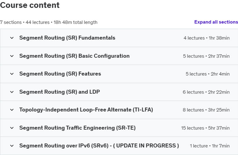 Course topics · Udemy — Segment Routing (SR) by Arash Deljoo 2024-2