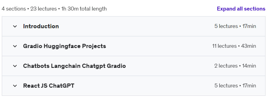 Course topics · Gradio- 10 Generative AI project ,Hugging face ,React GPT 2024-5