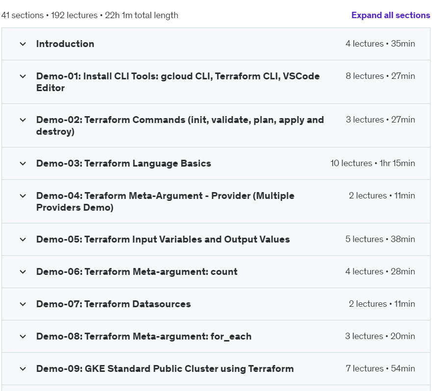 Course topics · Udemy — GCP GKE Terraform on Google Kubernetes Engine DevOps SRE IaC 2024-9
