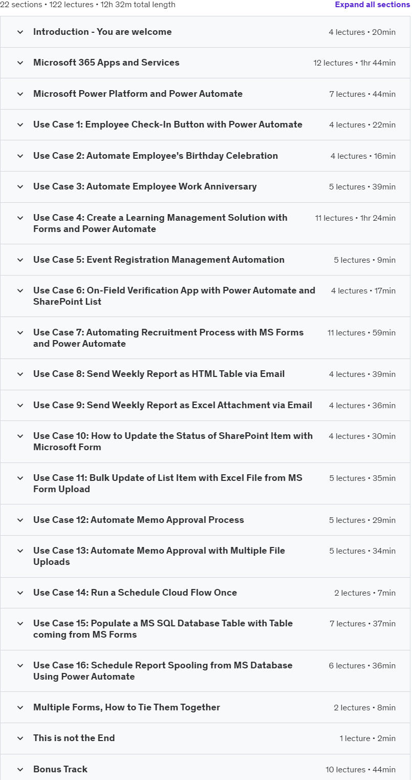 Course topics · 15+ Microsoft Power Automate Business Use Cases 2023-3