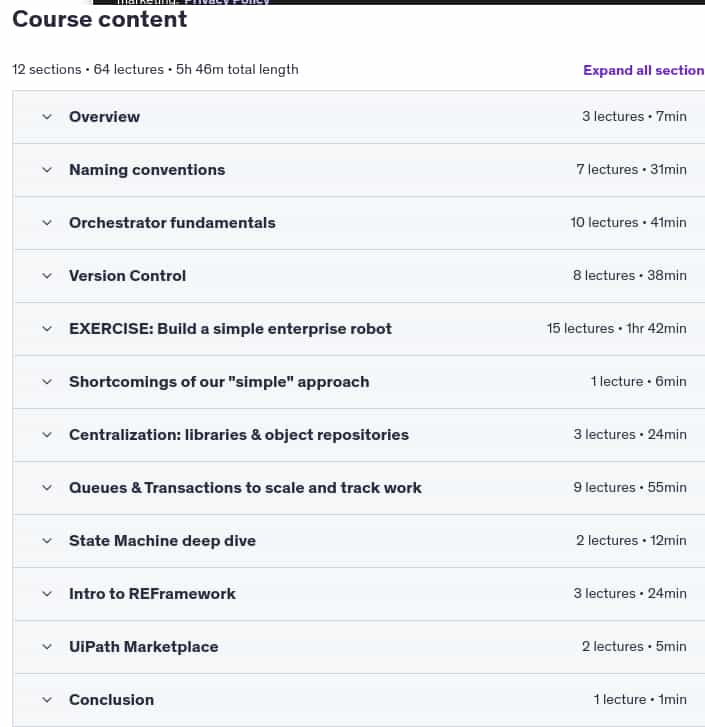 Course topics · UiPath 2025 – Level 2 RPA Developer 2025-1